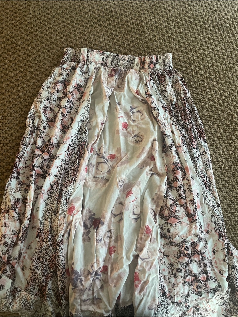 Floral Cream and Pink Maxi Skirt - Medium